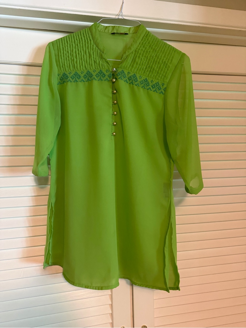 Green Pleated Button Front Tunic